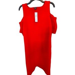 Ann Taylor Cold Open Shoulder Dress Womens Sz L Stretch Red